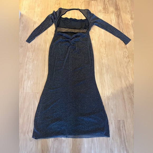 Shein Sheer Long Sleeve Black Sparkly Maxi Dress with Open Back - Picture 5 of 9